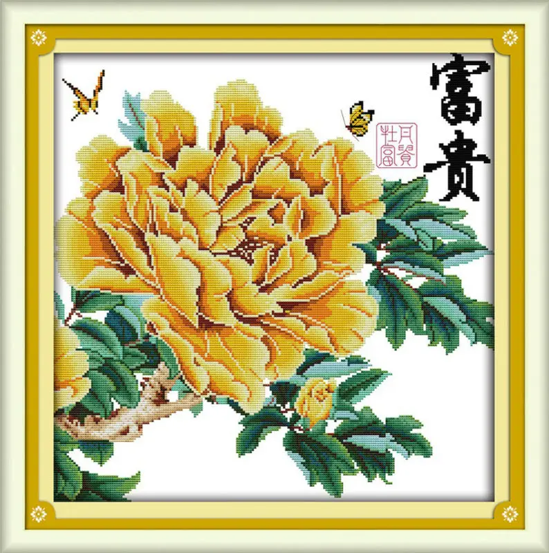 

Peony with blessings Printed on Canvas DMC Counted Chinese Cross Stitch Kits printed Cross-stitch set Embroidery Needlework