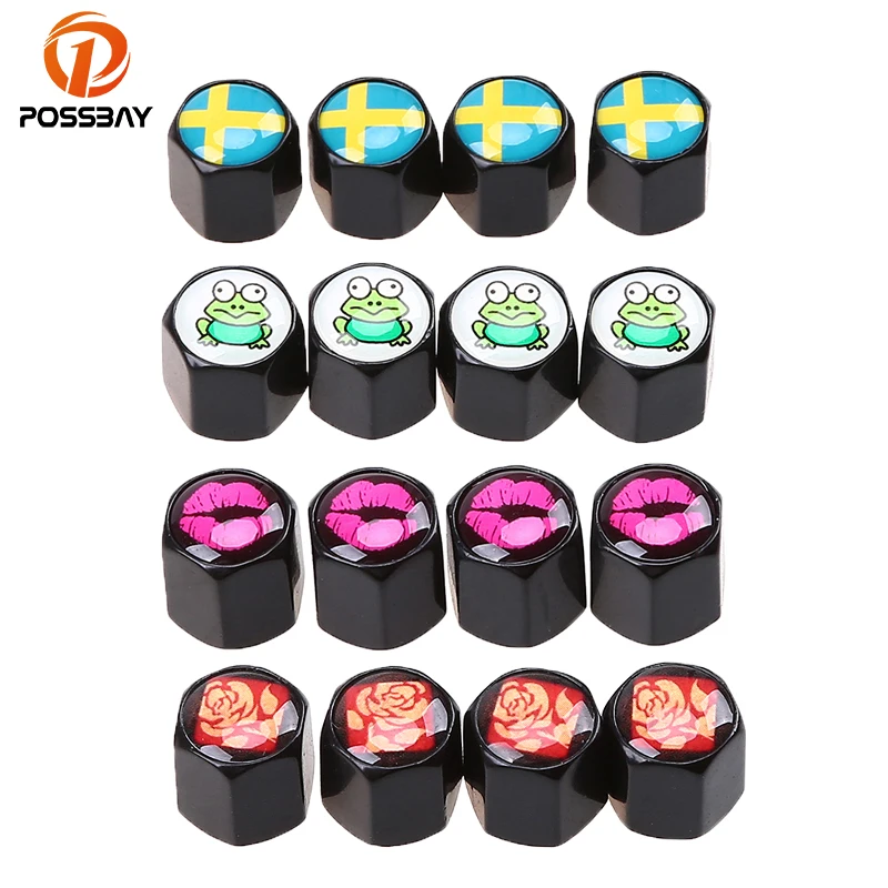 

POSSBAY Funny Logo Emblem Badge Car Tire Valve Caps Motorcycle Wheel Air Tyre Cover Universal Black Cap Valve