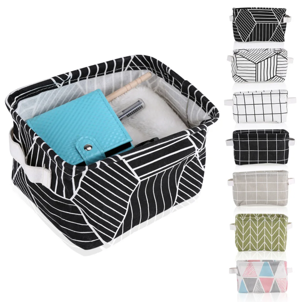 

Desktop Storage Basket Waterproof Organizer Cotton Linen Underwear Storage Bag Makeup Jewelry Cosmetic Cloth Folding Storage Box