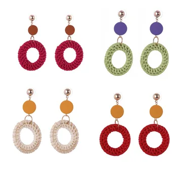 

10Pair Personality Geometric Green Wood Rattan Weaving Earrings Drop Earrings For Women Jewelry Gift Wholesale Accessories