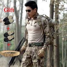 Армия Охота камуфляж Наборы для ухода за кожей Военная Униформа форма боевая рубашка Тактический Брюки для девочек с наколенниками Ghillie спортивные Пеший Туризм спортивный костюм