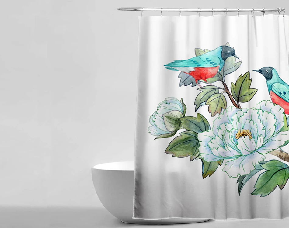 Sweetenlife 180x180 см с рисунком птиц и цветов, занавески для ванной, высокое качество, занавески для душа, экологичные, водонепроницаемые занавески, 12 крючков