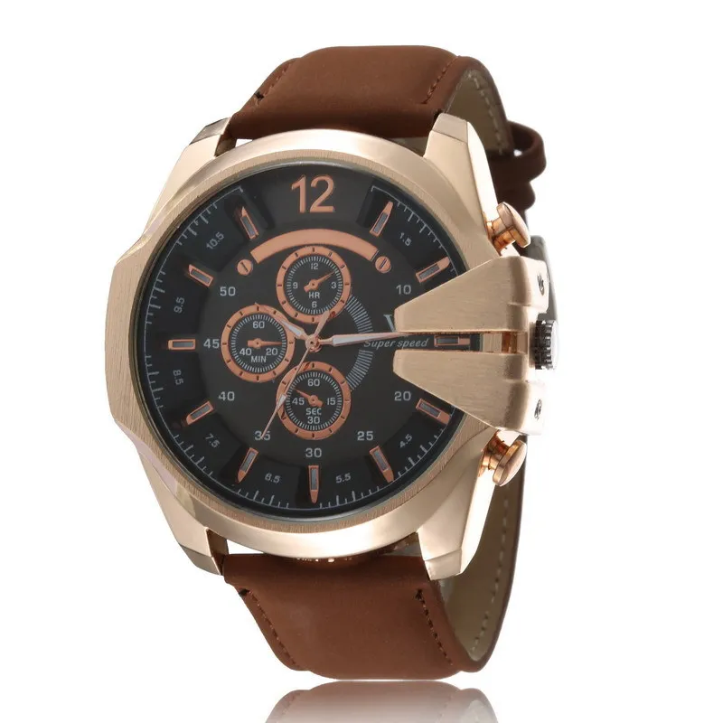 

2016 New V6 brand Leather Strap watch Three Eyes Clock Fashion Men Quartz Sports Watches Casual gold Wristwatches hours gifts