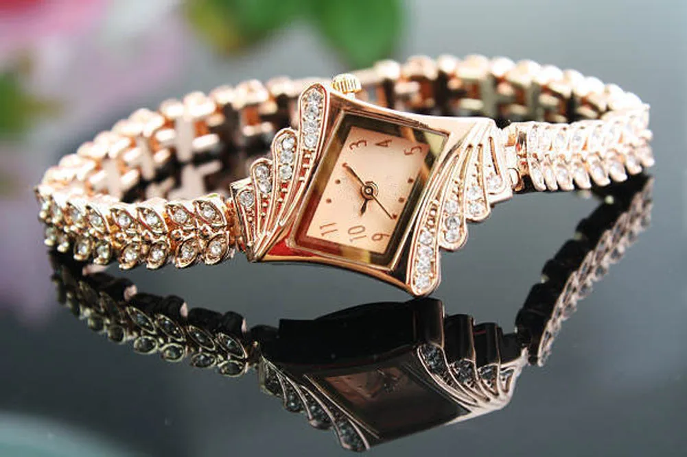 

New Women Luxury Rose Gold Fashion Design Business Rhinestone Bracelet Quartz Japanese Movement Watch TT@88