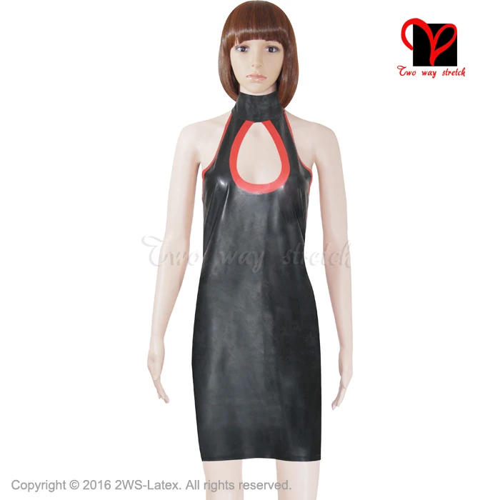 Sexy Black Latex Dress Backless Shift Rubber Playsuit Bodycon Gummi dress halter neck Side Split peep hole plus size XXXL QZ-033 pink u neck halter strap playsuit