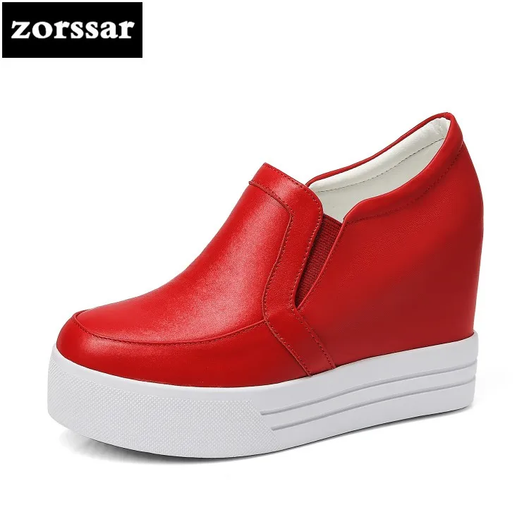 

{Zorssar} Brand 2018 summer New arrival Genuine leather casual womens shoes Slip on Wedges High heels platform pumps shoes heels