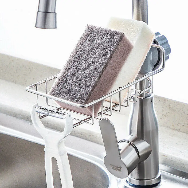 

Stainless Steel Kitchen Faucet Shelf Sink BATH Sponge Hanging Rack Drain Storage