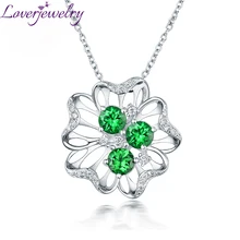 Романтическое Новое однотонное 18 К белое золото бриллиантовое ожерелье из цаворита подвеска в форме цветка для девушки Ювелирное Украшение на день рождения WP092E