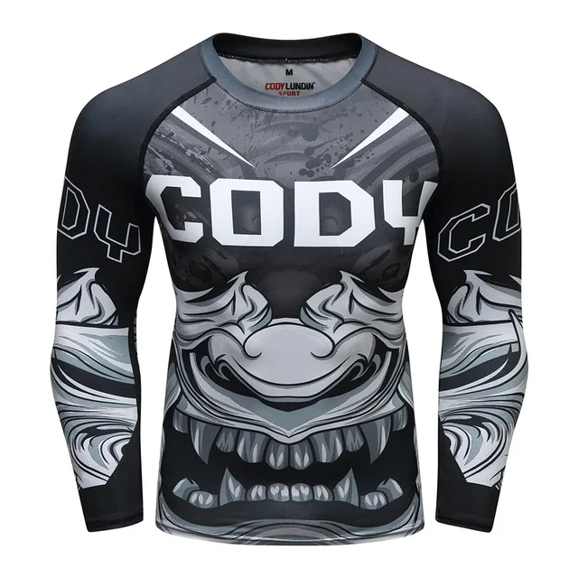 Cody lundin men's compression shirt RashGuard long-sleeved 3D printing T-shirt MMA fitness men's quick-drying bodybuilding top