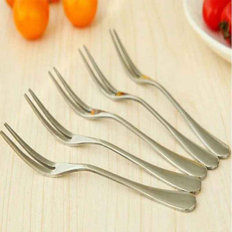 

IVYSHION Hot Sale 10PC Creative Two Teeth Tableware Home Kitchen Stainless Steel Fork Spoon Gift Fruit Dessrt Salad Fork Cutlery