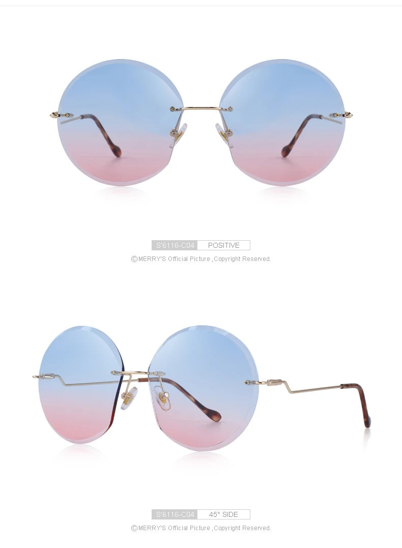 MERRYS дизайнерские женские круглые солнцезащитные очки без оправы градиентные линзы UV400 защита S6116