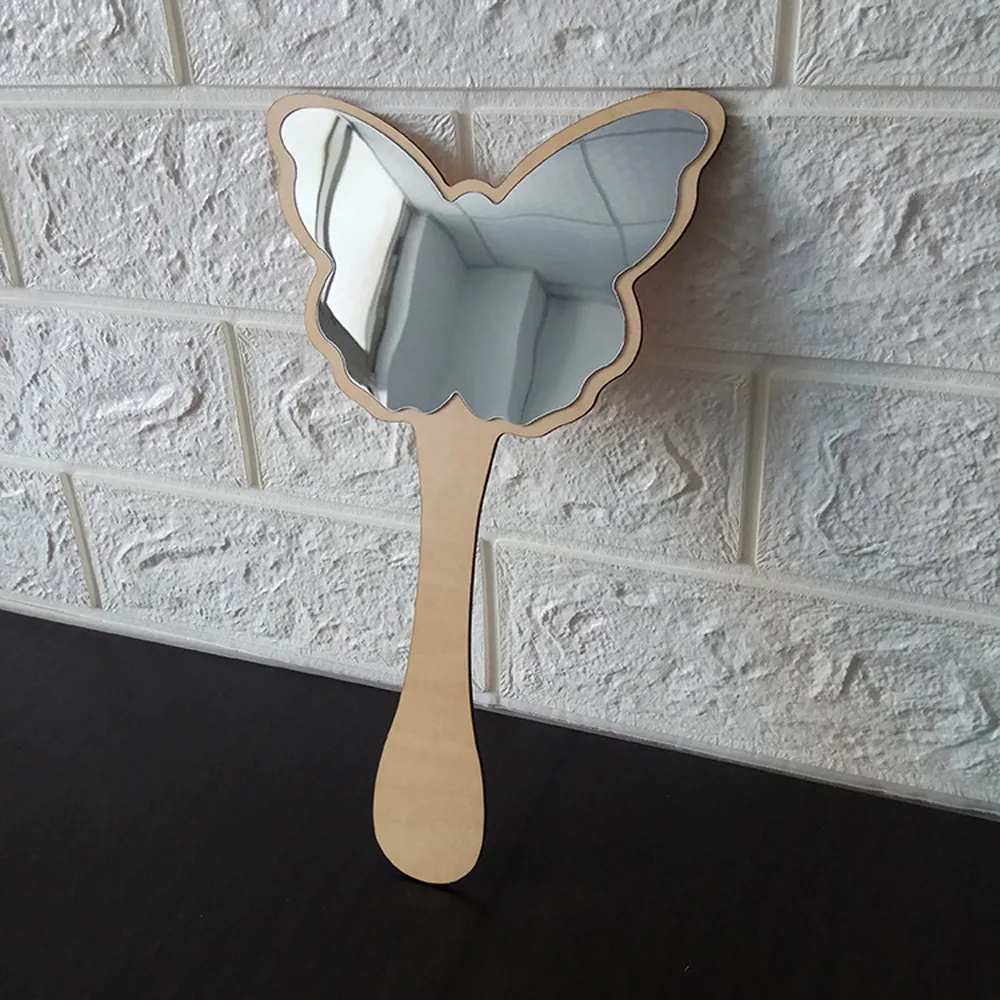 

Nordic Wooden Mirror Cartoon Butterfly Rabbit Baby Kids Room Decor Handle Mirror P# dropship