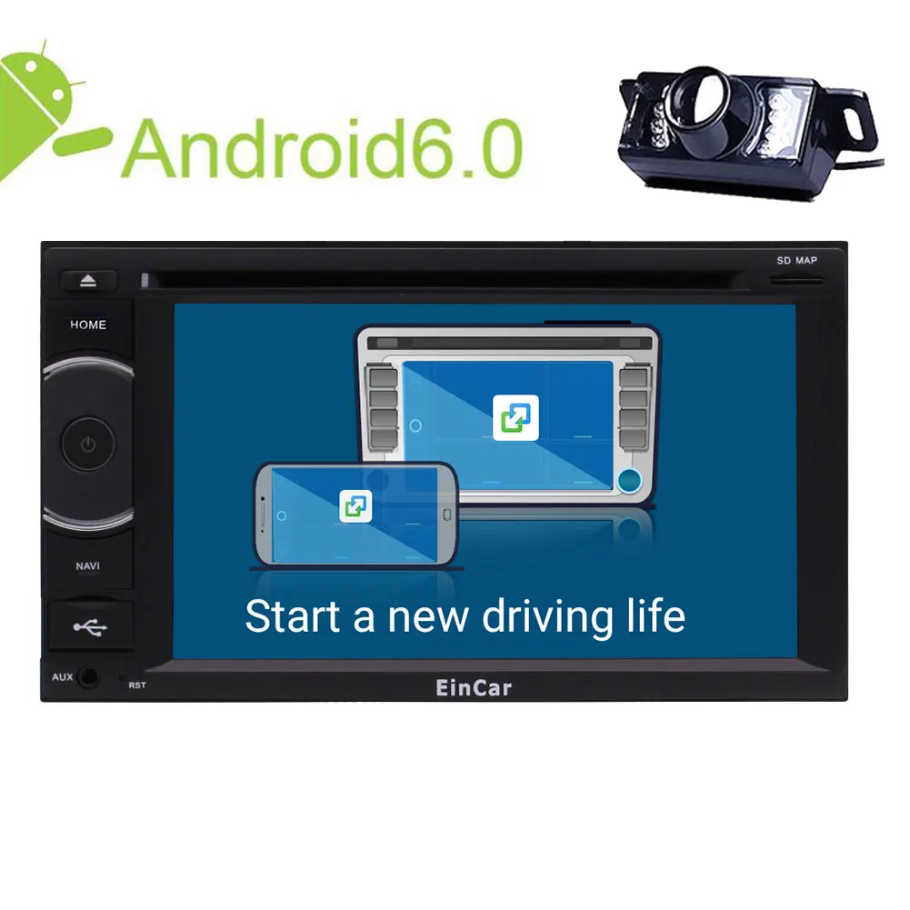 Best Android6.0 Quad core Car Stereo in Dash Double DIN DVD Player multi-touch screen 16G ROM 1080P Video Navigation 3D Map WIFI+CAM 4