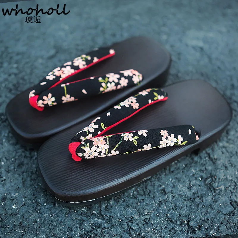 

WHOHOLL Original Geta(no Wood) Japanese Clogs PU Soft Thick Bottom Women Flip-flops Summer None-Slip Japanese Style Slippers