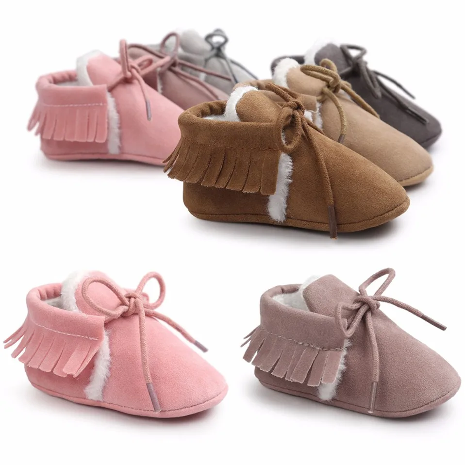 Детские мокасины младенческие мягкие Moccs обувь детские первые ходунки бахрома подошва Нескользящая обувь для кроватки из искусственной кожи