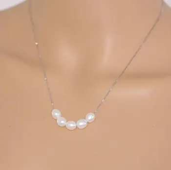 

S925 Silvers Chain Necklace,White Pink Purple Natural Freshwater Pearl Necklace,5 Beads Pearl Jewelry,Bridesmaid Christmas Gift
