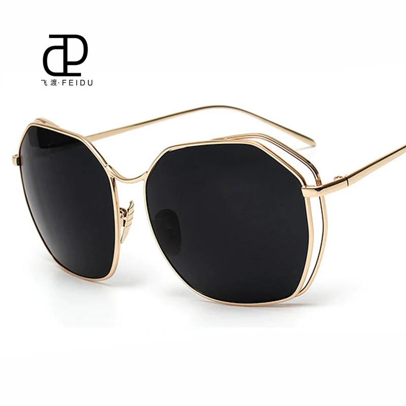 FEIDU Vintage Metal Hollow Butterfly Sunglasses Women Brand Designer