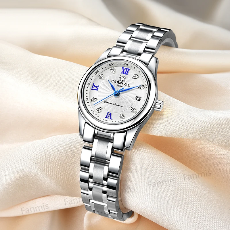 

Fashion Carnival Women Diamond Quartz Watch Stainless Steel Ladies Wristwatch Sapphire Waterproof Windmill Relogio Feminino