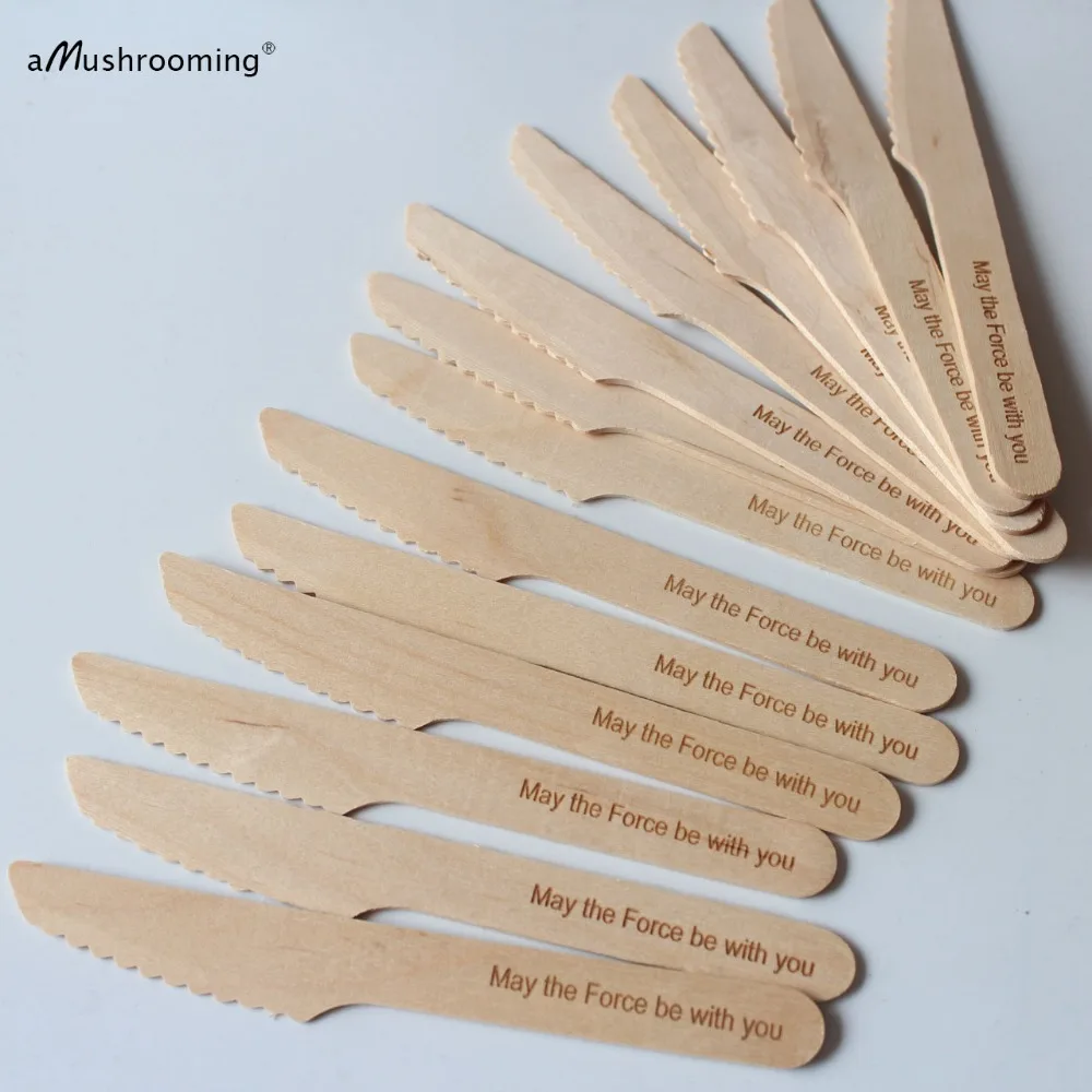 25 Disposable Wooden Cake Knives Plain or Personalized Engraved Wood