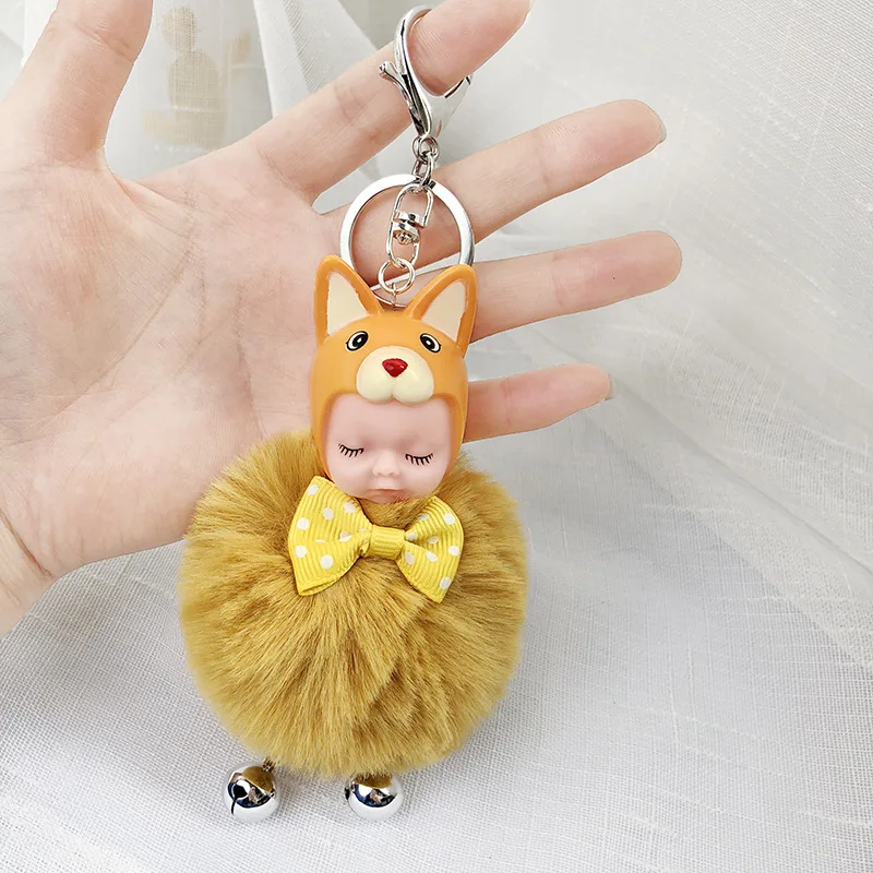 

ZIRI Sleeping Baby Doll Ball Key Chain Car Keyring Holder Bag Pendant Charm Keychain Plush Fur New Cute Women Key