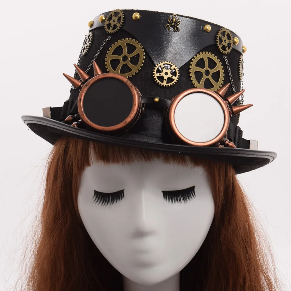 Chapeu Fedora Gothic Unisex Steampunk Top Hat With Goggles Halloween