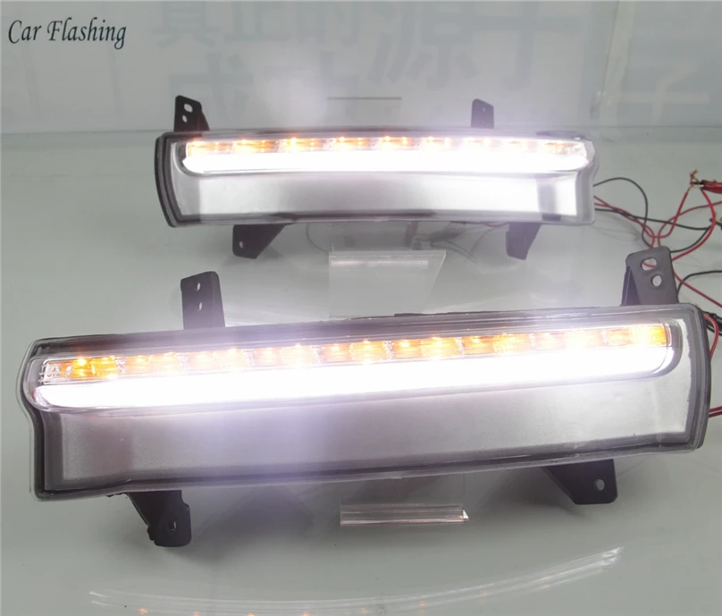 Car Flashing 1pair For Jeep Compass 2017 2018 LED DRL Daytime Running Light Daylight yellow turn