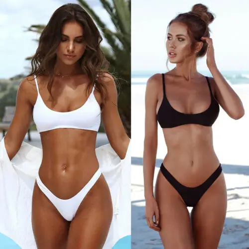 

Women Simple pure color Sets Padded Bra Tops Thong Bottoms Swimwear Swimsuit Set
