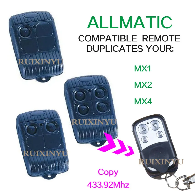 

ALLMATIC MX1 / MX2 / MX4 Compatible Remote control / 433,92Mhz Clone Garage door shutter door retractable door remote control