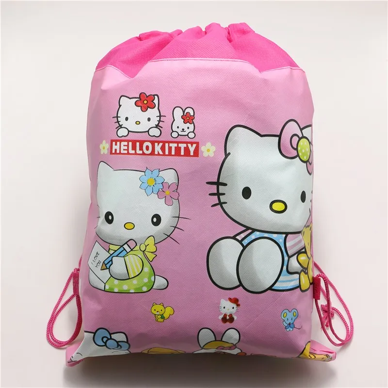 

1pcs\lot Baby Shower Kids Favors Cartoon Non-woven Fabric Birthday Party Decoration Hello Kitty Drawstring Gifts Bags supplies