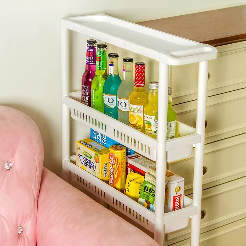 

050 Multipurpose Shelf with Removable Wheels Crack Rack Bathroom Storage Storage Rack Shelf Multi-layer Refrigerator Side Shelf