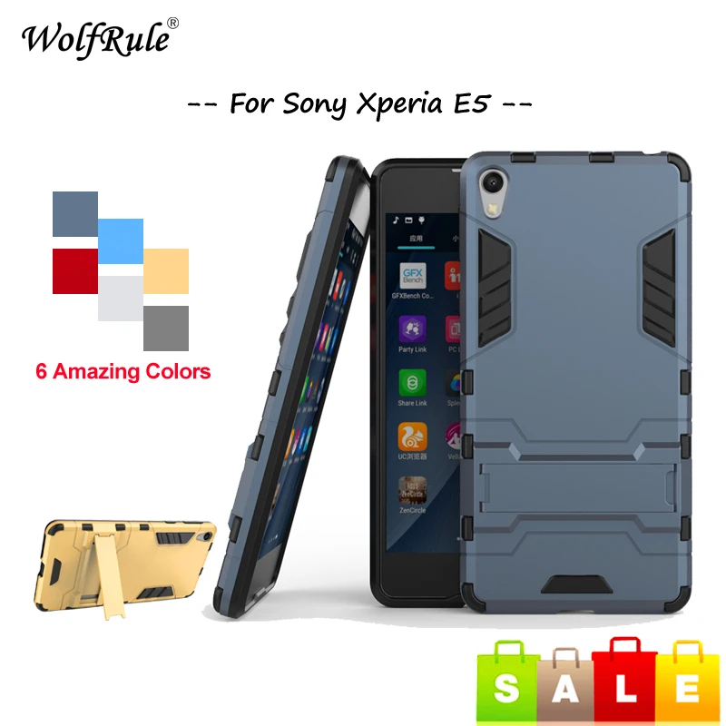 

WolfRule For Cover Sony Xperia E5 Case Shockproof Soft TPU & PC Stand Phone Case For Sony Xperia E5 Cover For Sony E5 Case <