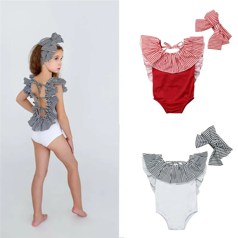 

One Piece Swimsuit Toddler Kids Baby Girl Swimsuit Romper Stripe Swimwear Bathing Suit Beachwear Baby Girl Bodysuits Cotton
