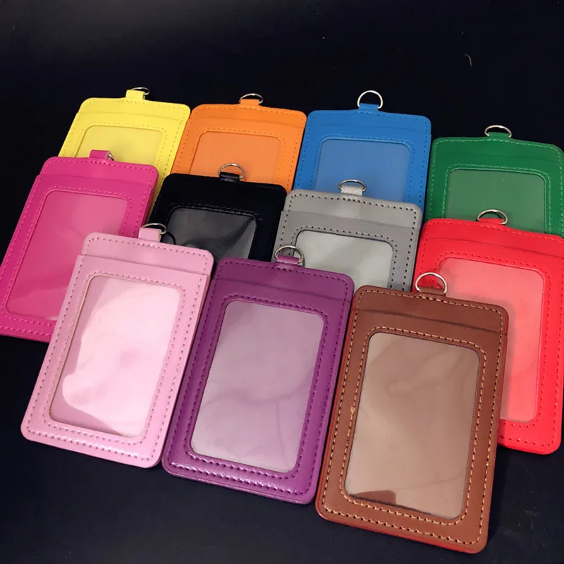 

Luxury Quality PU Leather Material Double Card Sleeve ID Badge Case Clear Bank Credit Card Badge Holder Accessories
