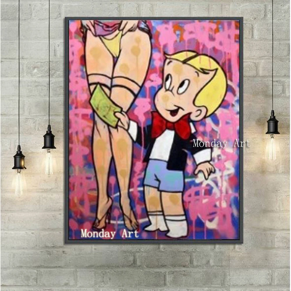 JJ hand-made-oil-painting-street-art-Alec-Monopoly-artworks-Richie-Rich-on-canvas-painting-for-bedroom
