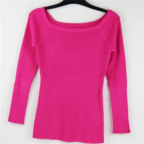 Сексуальный осенний и зимний женский базовый пуловер, свитера, женский свитер без бретелек с разрезом, утолщенный свитер, Тонкий Топ - Цвет: W00713 hot pink