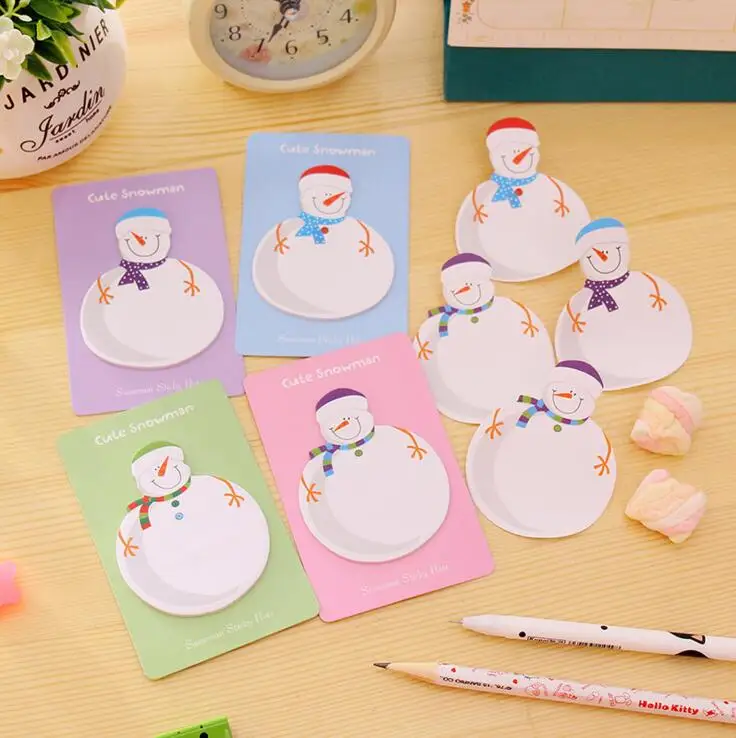 24 упак./лот Милый Снеговик Memo Pad Sticky Notes Эсколар Papelaria Школьные Питания Закладка Post