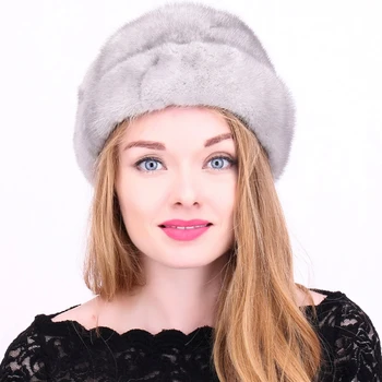

Women Solid Mink Fur Hats Winter Casual Black Gray Cap Female Thick Warm Natural New Arrival Mink Fur Hat Female Caps mz018