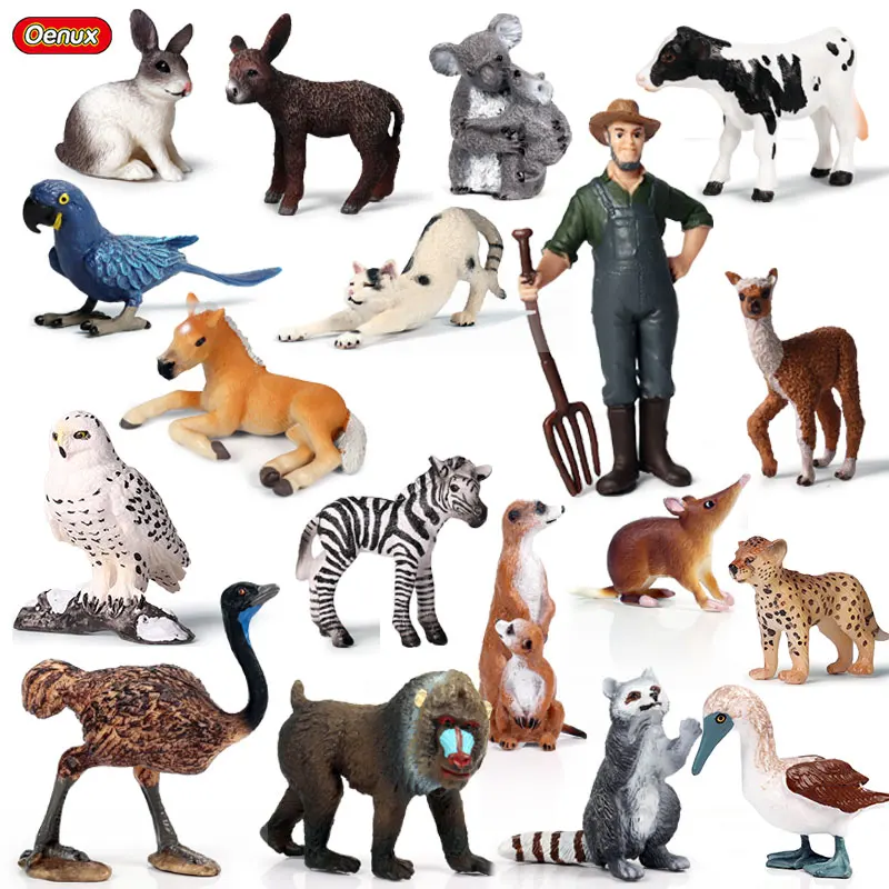 

Oenux Wild Animals Zebra Horse Wolf Model Action Figure Birds Dog Cow Figurines Lovely PVC Miniature Educational Toys For Kids