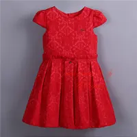 Fashion Design Kids Girls  Red Short Sleeve Dresses Retail Children  Summer Clothes GD81016-25Y
