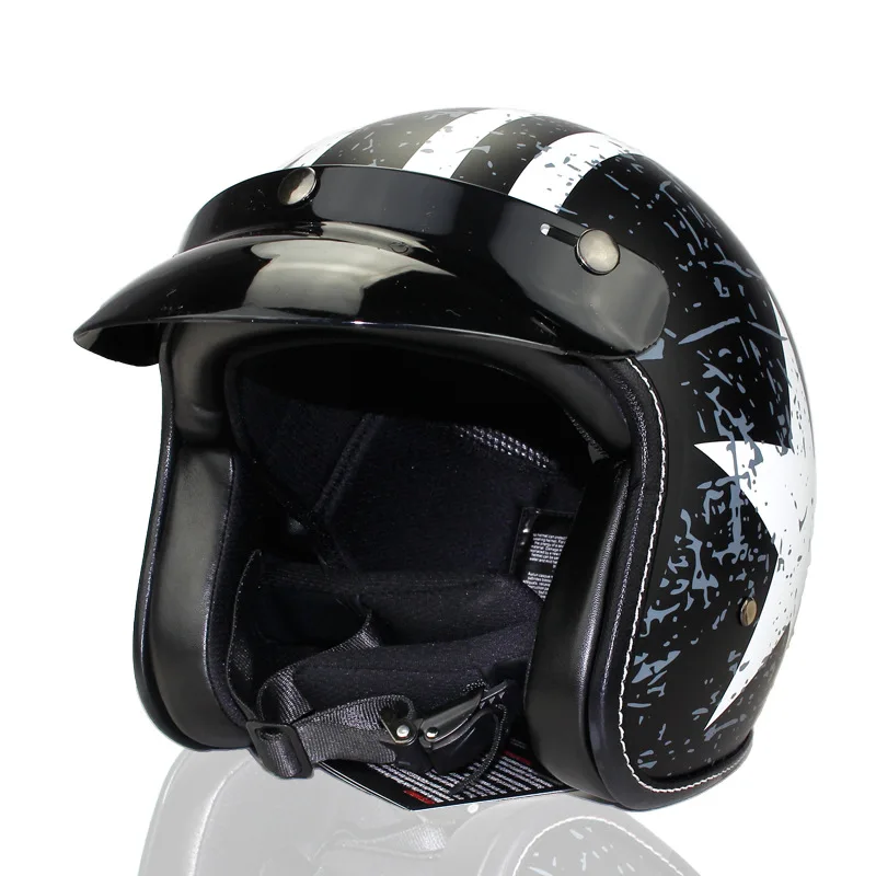 Из искусственной кожи 3/4 мотоциклетный шлем с открытым лицом винтажный мотоциклетный шлем с маской - Цвет: 03