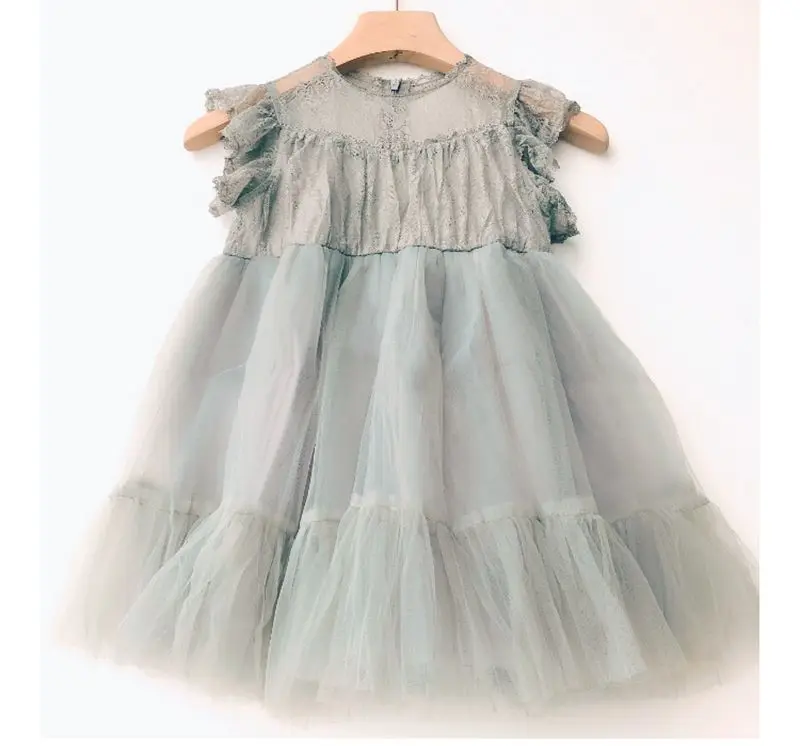 

Roimyal Wholesale 2019 summer new Girl grey lace dresses toddler kids cute party dresses 3-8years free shipping