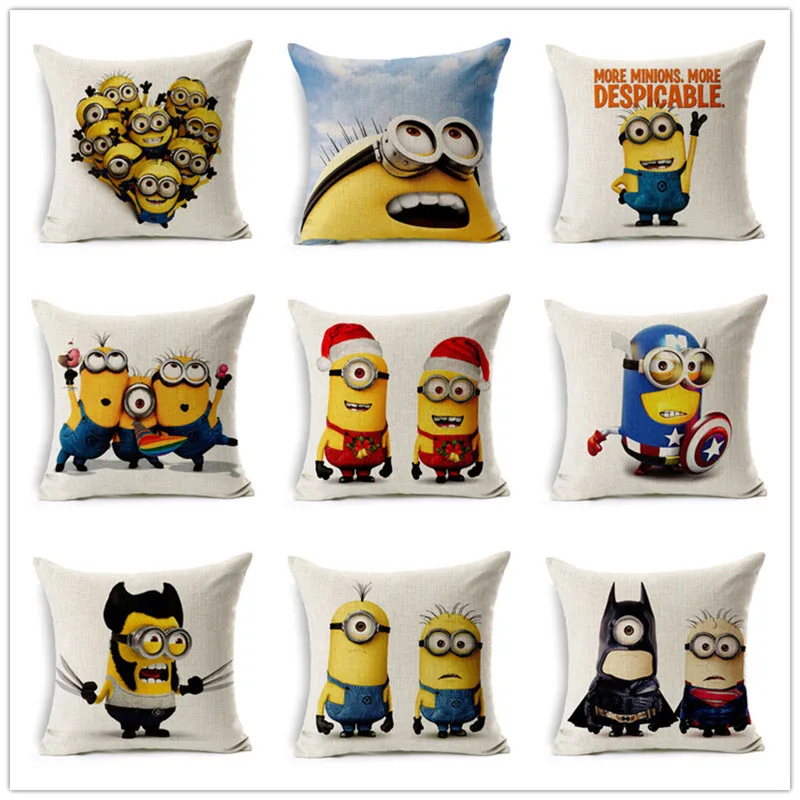 

Children Cartoon Cute Strange Minions Cotton Linen Bed Sofa Pillowcase Decorative Cushion Fundas Para Cojines Without Filling