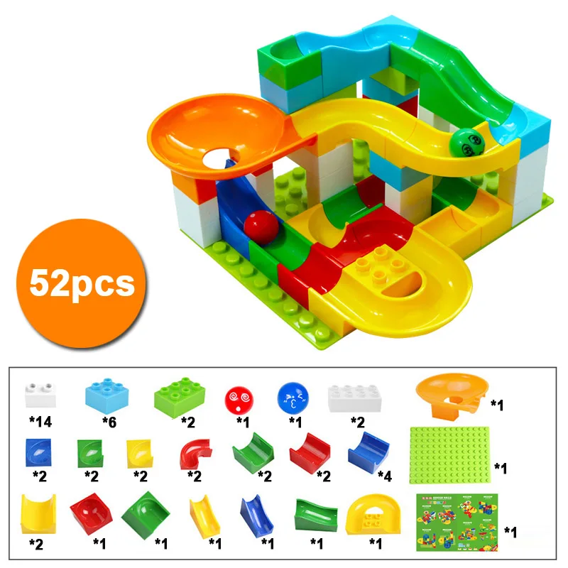 52-296 шт мраморный гоночный лабиринт, Шариковая дорожка строительные блоки ABS Воронка слайд сборка кирпичи блоки - Цвет: 52pcs without box