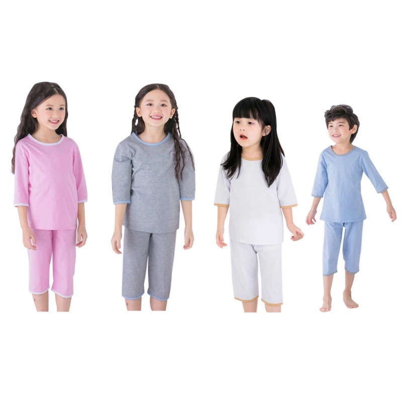 

Summer Baby Kids Boys Girls Pajamas Robe Solid Print Outfits Set Short Sleeve Blouse Tops+Shorts Sleepwear Pajamas Baby Sleep