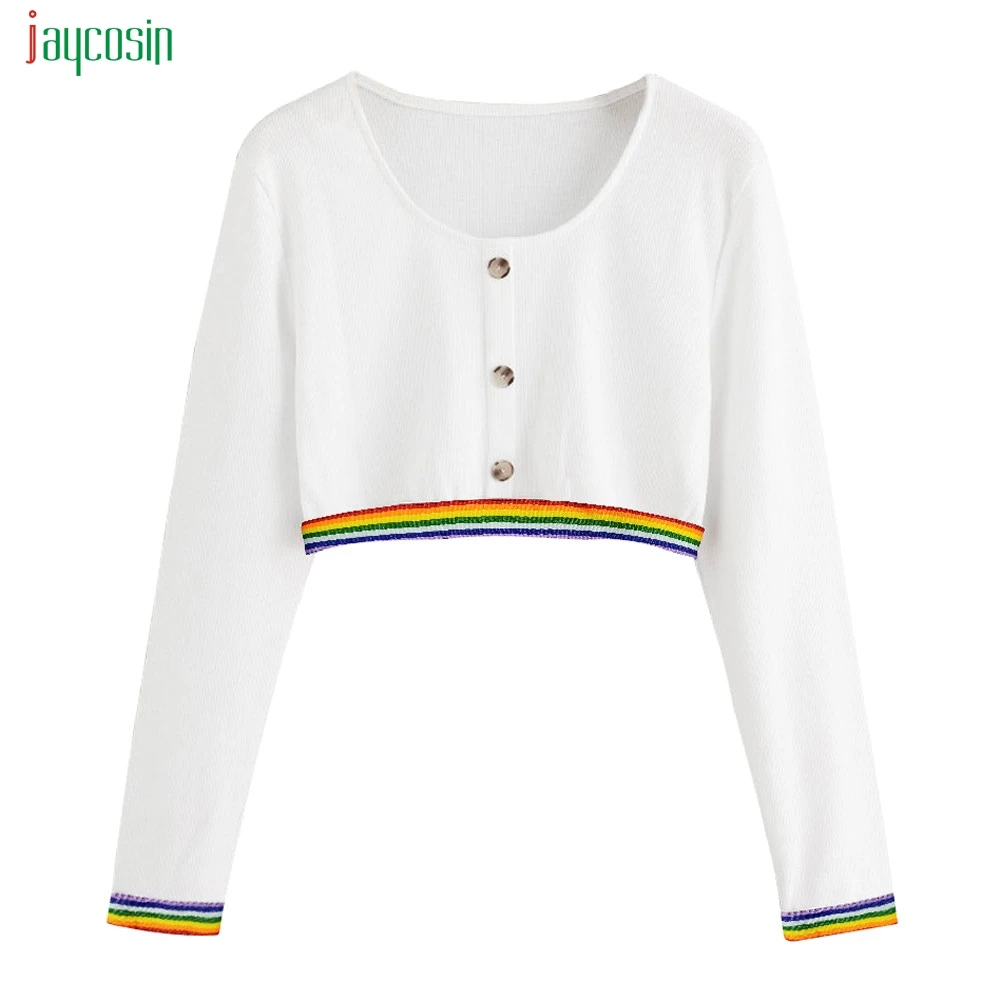 

Jaycosin Women's Fashionable Long Sleeve Casual Sweatshirt Pullovers Round Neck Solid Short Sweatshirt Clothing With Button