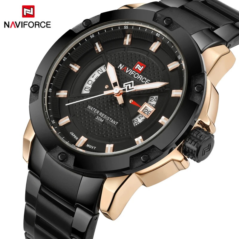 Kaufen Top Luxus Marke Herren Uhren NAVIFORCE Männer Voller Stahl Datum Wasserdichte Sport Armee Militär Quarz Armbanduhr Uhr Reloj hombre