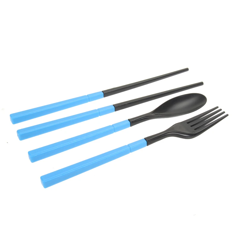 Material ABS ecológico 3 en 1 Picnic vajilla portátil palillos cuchara tenedor caja de almacenamiento kit de viaje de acampar al aire libre