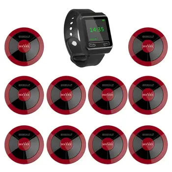 

SINGCALL Wireless Calling system, One mobile calling watch pager and 10 single button for restaurant, hotel, cafe