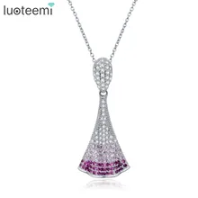 LUOTEEMI Unique Sparkling Cubic Zircon Gradient Color Micro Pave Fan Shape Pendant Necklace For Women Birthday Christmas Gift