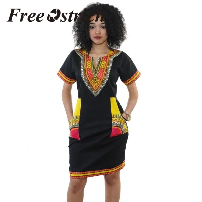 

Free Ostrich 2019 Women Sexy Ethnic Style Print V-collar Casual Short Sleeve Dress Ethnic Style Slim Smootn Touch Striaght Dress